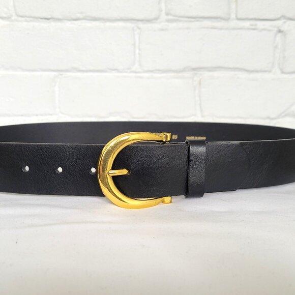 Zara Accessories - Zara Genuine Leather Black Belt with Gold Buckle Size M